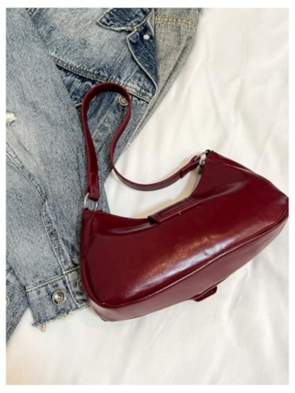Faux Leather Handbag Top Handle Buckle Underarm Purse Crescent Bag Clutch - Picture 4 of 6